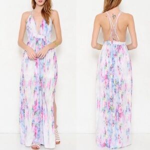 L'ATISTE Pastel Watercolor Strappy Back Maxi Dress Size S